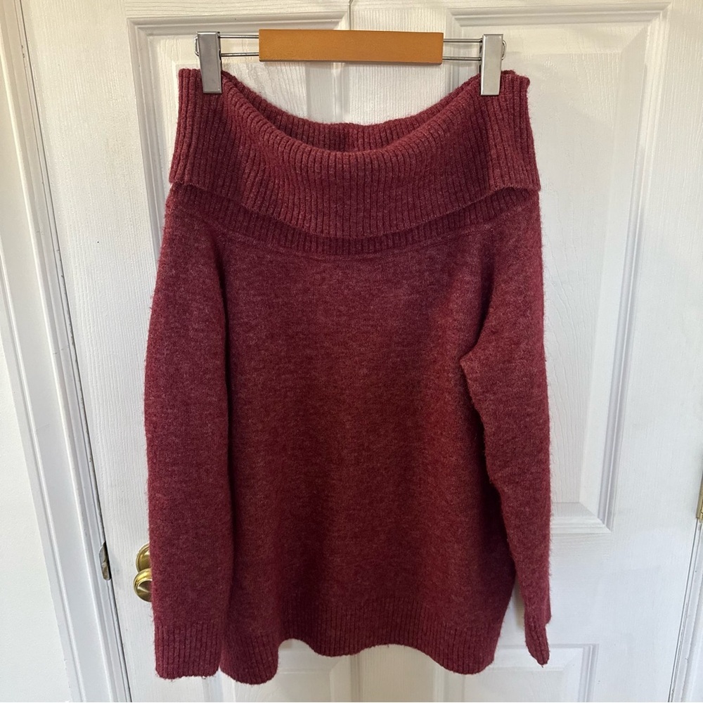 Aritzia Wilfred Free Wool Blend Cozy Red/Burgundy Off-Shoulder Sweater Large